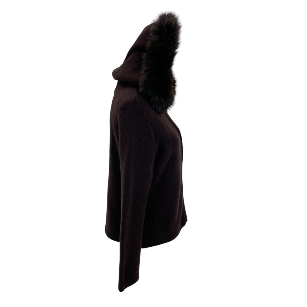 St. John Cashmere Fur Trimmed Sweater Small Brown - Picture 4 of 16